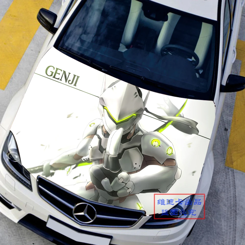 

Car Accessories Japanese Car Stickers Decals 3D Anime Game Overwatch Genji Ninja Hood Sticker Auto Roof Camouflage Vinyl