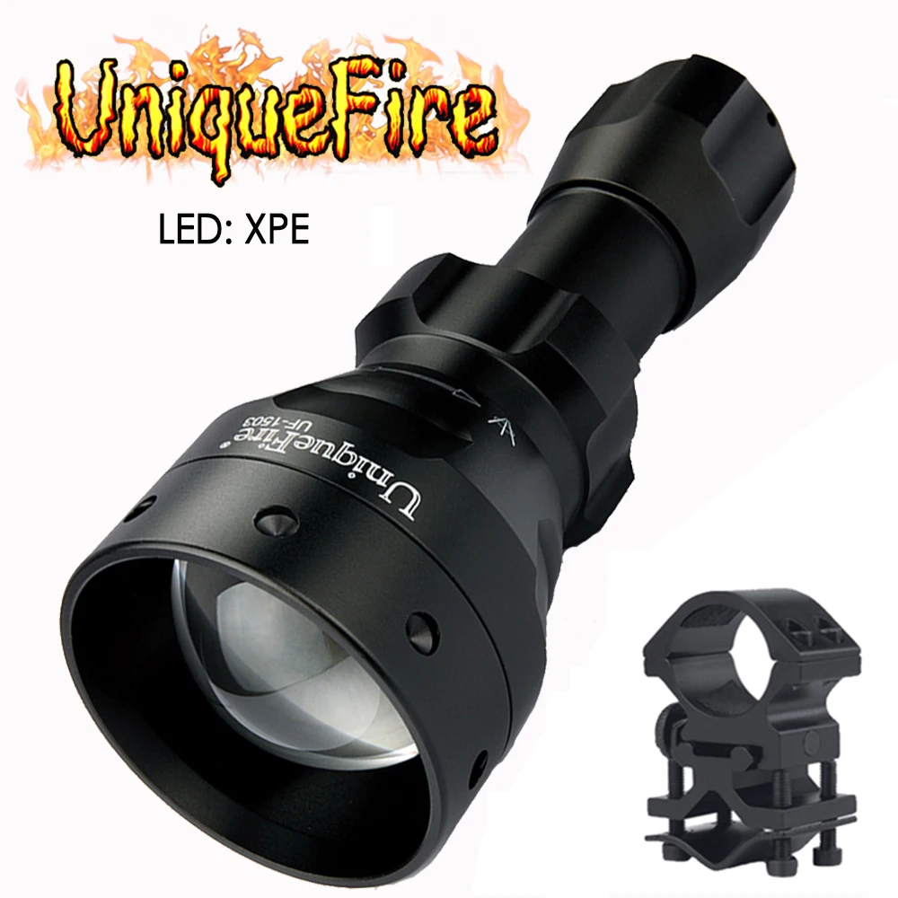 UniqueFire Красочный светодиодный фонарик 1503-XPE Zoom 3 режима 50 мм выпуклая линза перезаряжаемая лампа Факел + прицела