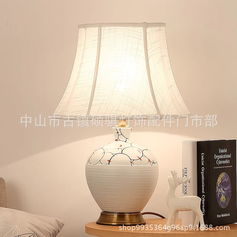 

Chinese Ceramic Copper Table Lamp Hand-painted Plum Table Lamp for Living Room Bedroom Bedside Pottery and Porcelain Table Lamps