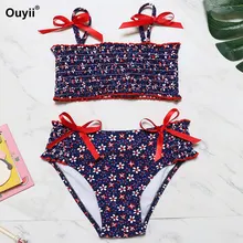 Детский купальный костюм года с цветочным принтом, детский купальный костюм из двух предметов, купальный костюм с раздельным бикини, пляжная одежда, летний купальный костюм для девочек