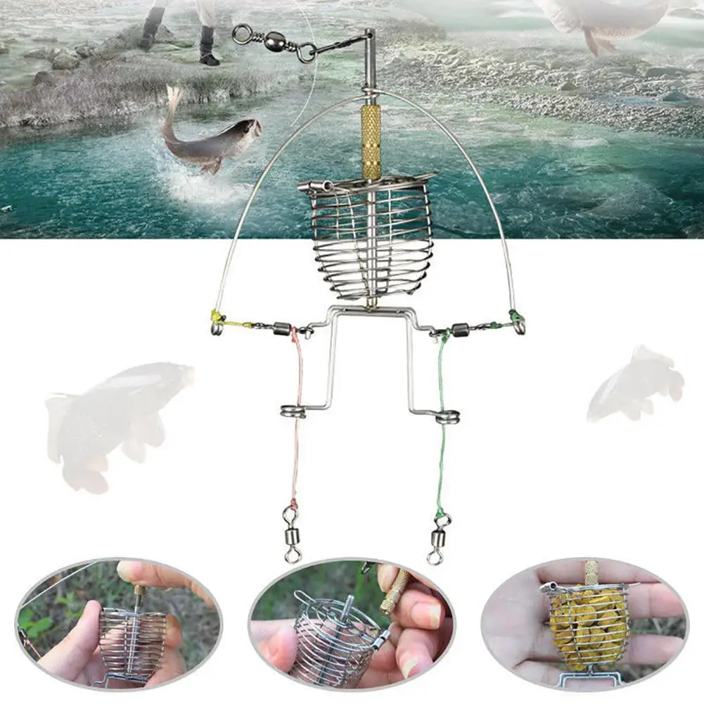

NEW Multi Functional Automatic Trap Spring Cage Hook Fishing Feeder Tackle Launcher