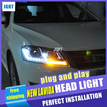 

Car Styling Headlight assembly for VW New Lavid DoubleU Angel Eye LED DRL Lens Double Beam H7 hid kit with 2pcs.