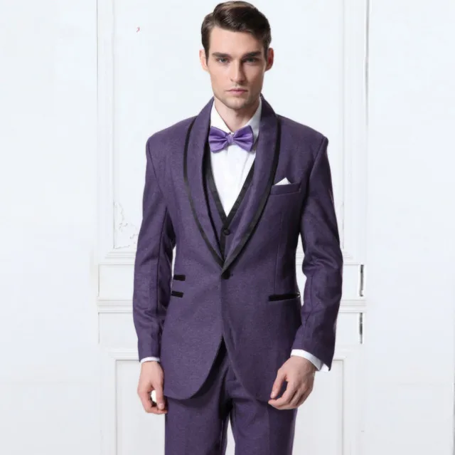 2017 Latest Coat Pant Design Purple Men Suit Prom Jacket Groom Tuxedo ...