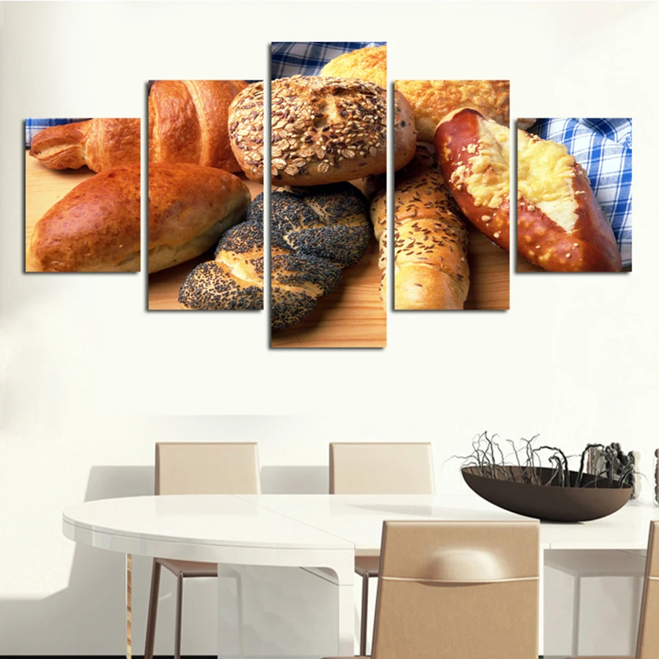 

Living Room Or Kitchen HD Printed Modular Canvas Poster 5 Panel Delicious Bread Framework Wall Art Painting Home Decor Pictures