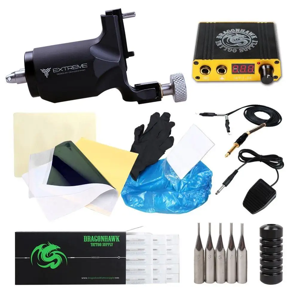 

Dragonhawk Professional Tattoo Kit Set Rotary Tattoo Machine Power Needles Ink Sets Accessories