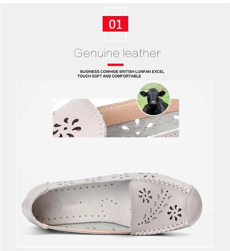 CAGILKZEL 2019 New Women Ballet Shoes Flats Cut Out Leather Breathbale Moccains Casual Woman Boat Shoes Ladies Ballerina (2)