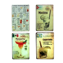 Классические Коктейльные рецепты, барная вывеска, настенные плакаты, металлическая декоративная табличка, декор для бара, клуба, гаража, домашний декор, 20x30 см