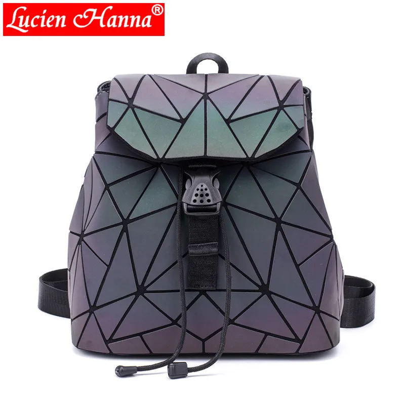 Geometric Luminous Women Backpack Triangle Sequins Diamond Lattice