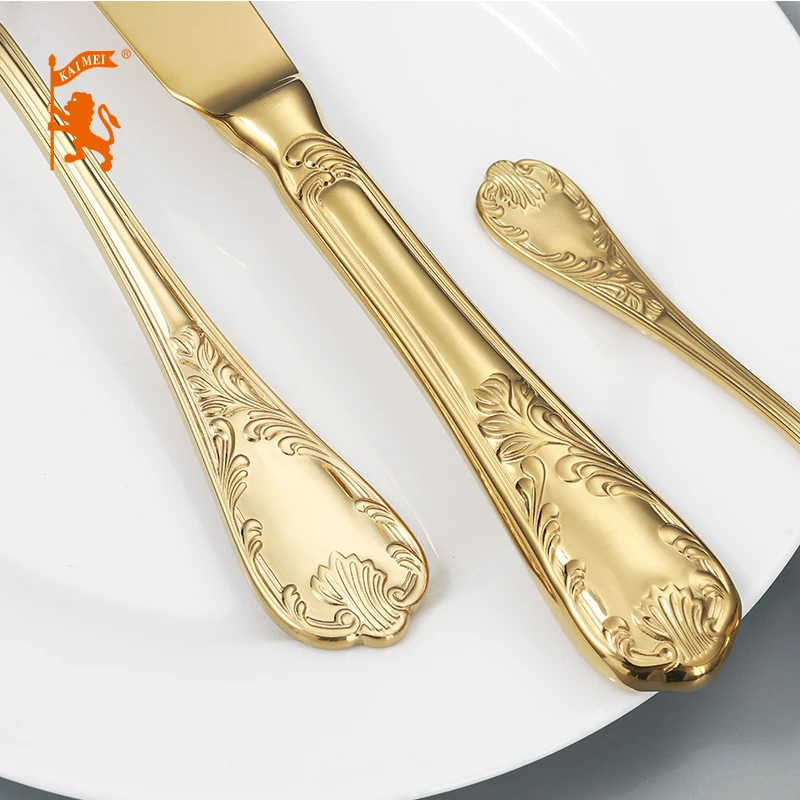 Royaloak, 4 шт., высококачественное Золотое вакуумное напыление, набор столовых приборов из нержавеющей стали, столовые приборы, посуда, полый нож, вилка, ложка
