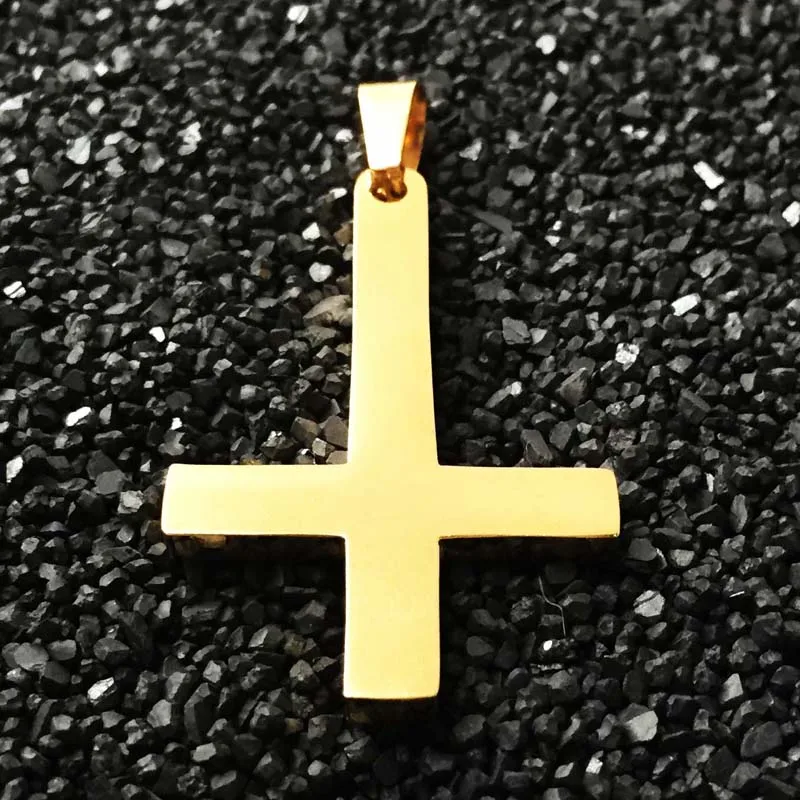 Золотое колье из нержавеющей стали с подвеской в виде дьявола|satanic jewelry|cross pendant