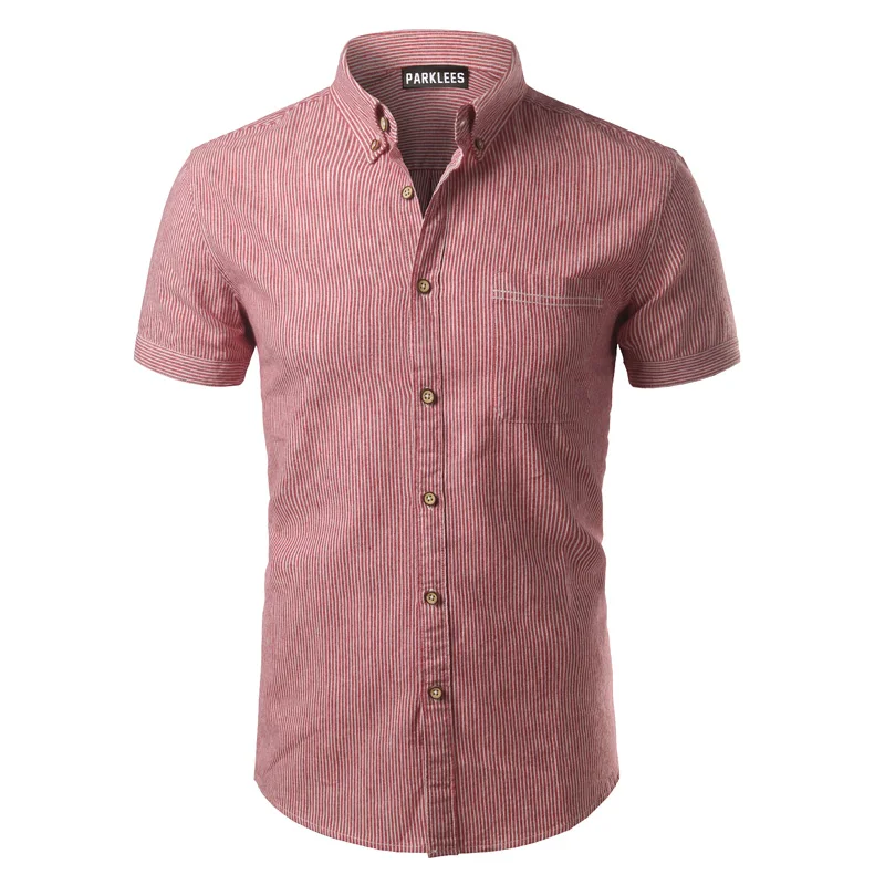 Модная мужская рубашка в полоску, новинка, брендовая мужская приталенная рубашка с коротким рукавом, мужские рубашки, повседневные рубашки на пуговицах, Homme 4XL - Цвет: Watermelon Red