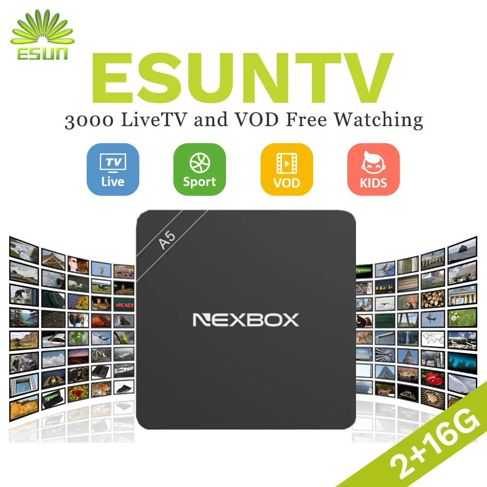 

NEXBOX A5 TV Box With 1 Year RoyalTV/ESUNTV/LuckyTV Configured Europe Arabic IPTV Android 6.0 Set Top Box S905X Media Player