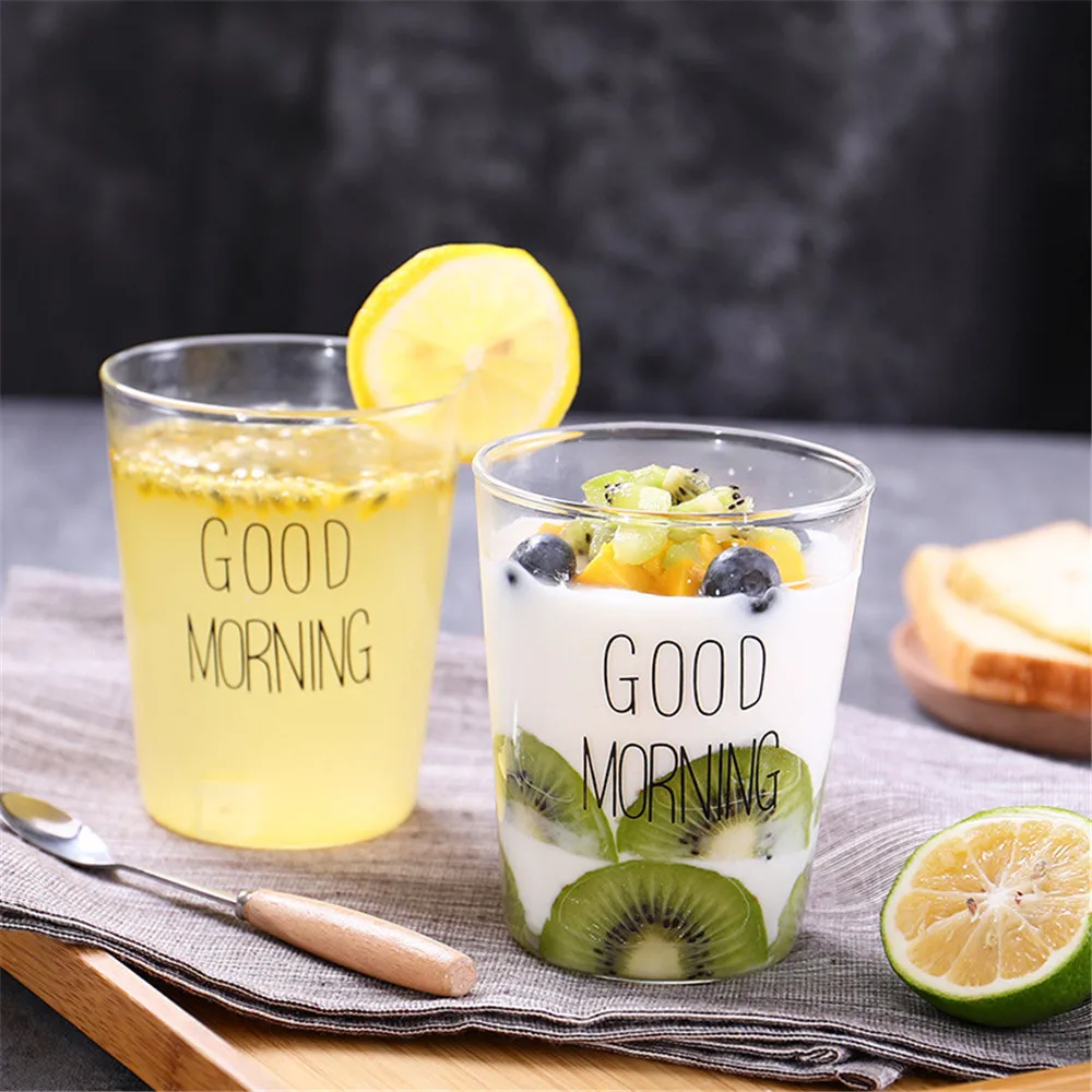 

Scandinavian Glass Cup Simple Letter Breakfast Milk Cups Chic Transparent Juice Glass Home Coffee Tea Water Cup Modern Drinkware