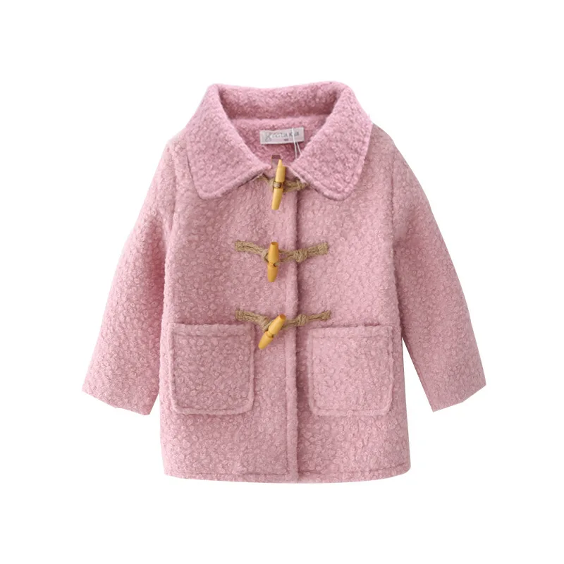 

2018 autumn winter new children's clothing girl horns buckle woolen coat children's thick woolen children's jacket 18M03