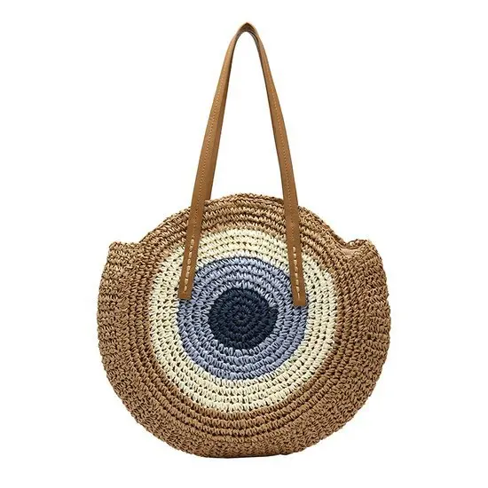 Round Straw Beach Bag Summer Large Capacity Hand-woven Women Handbag Totes Bag Travel Shopping Female Tote Wicker Bags