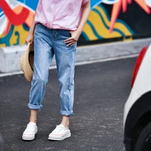 N5155 художественный большой ярд мельница белый хлопок синий BF прямые джинсы