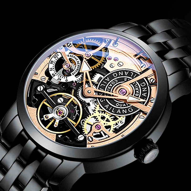 AILANG Мужские механические часы Tourbillon Роскошные модные мужские кожаные Брендовые