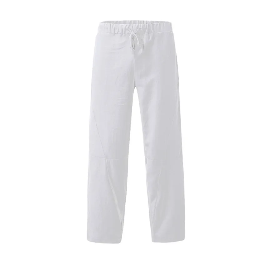 На завязках льняные брюки для Для мужчин Для Мужчин's Винтаж летние Повседневное, плотные, на шнурке из хлопка и льна, длинные штаны, брюки в стиле «хип-хоп» - Цвет: White