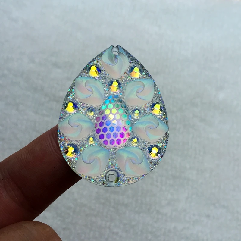 

DIY 30PCS White AB Resin Drop Sew On Rhinestone buttons Crystals Stones Strass 30*40mm -E620*5