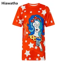 Hiawatha летняя свободная футболка с коротким рукавом Harajuku принт со звездой женские футболки повседневные длинные топы размера плюс футболки T4406