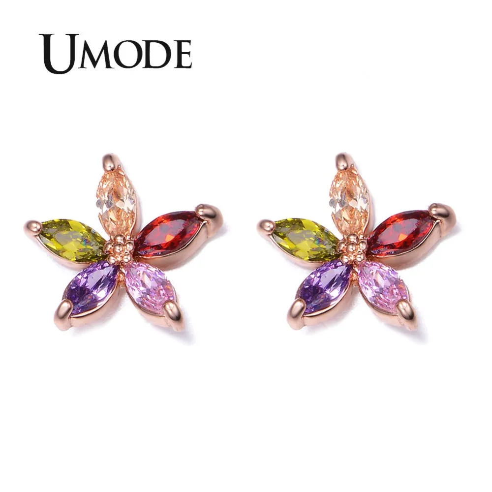 Umode 5 шт. маркиза вырезать разноцветные швейцарский CZ вс цветок серьги стержня UE0021