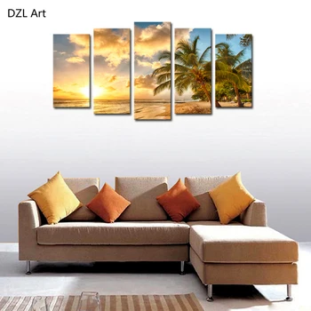 

5 panels(No Frame)beach and coconut tree Home Wall Decor Painting Canvas Art HD Print Painting Canvas Picture For Home Decor