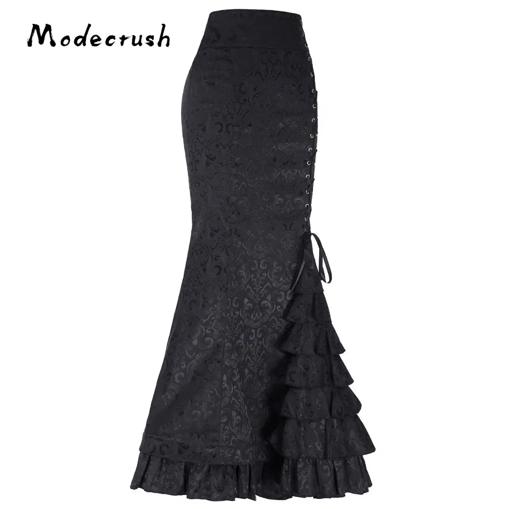 Modecrush Готический для женщин зимняя длинная юбка Винтаж Falbala кружево до Русалка Slim