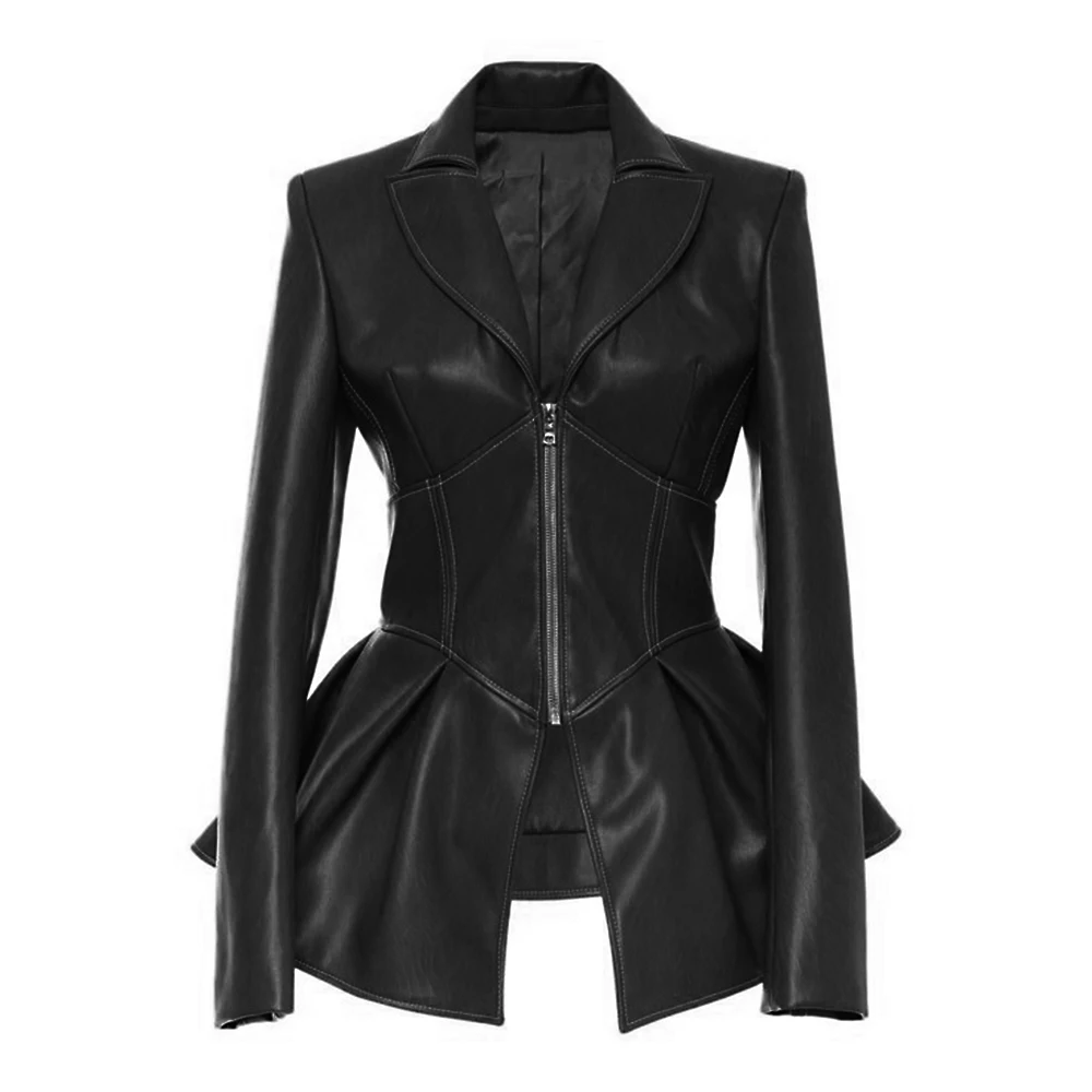  2019 Gothic faux leather PU Jacket Women Winter Autumn Fashion Motorcycle Jacket Black faux leather