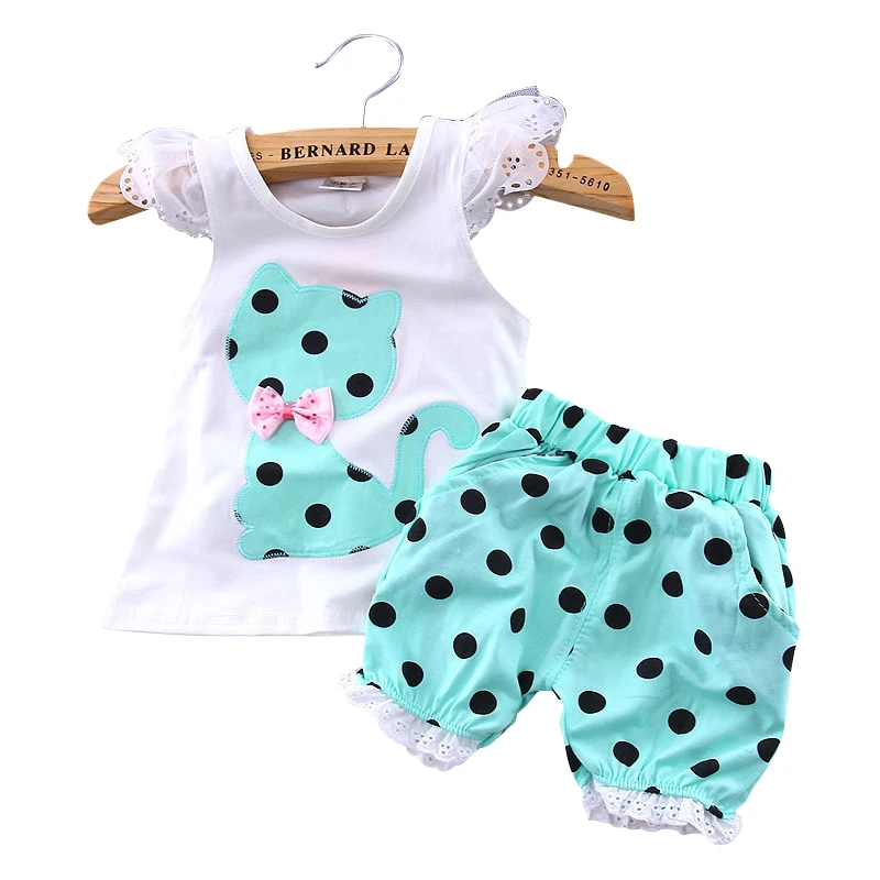 Baby clothes infant kids baby girls summer cotton top tee+short pants polka dot