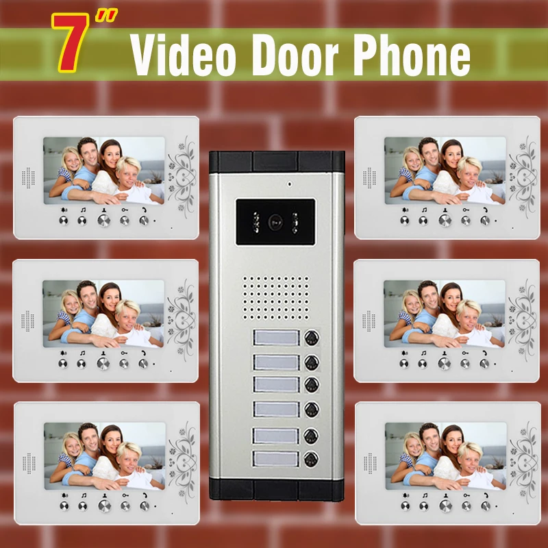 6 units Apartment Video Door Phone Intercom System 7\ LCD monitor night vision Camera for Apartment video Door bell Intercom