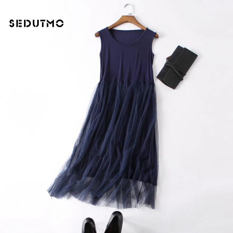 

SEDUTMO 2018 Summer Tunic Dress Women Gauze Lace Basic Sundress Spaghetti Strap Dresses Sexy Spring Mesh Black Party Dress ED078