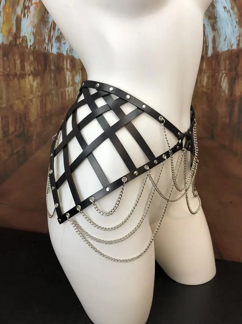 Новая панк кожаная поясная металлическая юбка на завязку женский манящий с обвязкой полый ночной клуб хип хоп черные мини-юбки из искусственной кожи