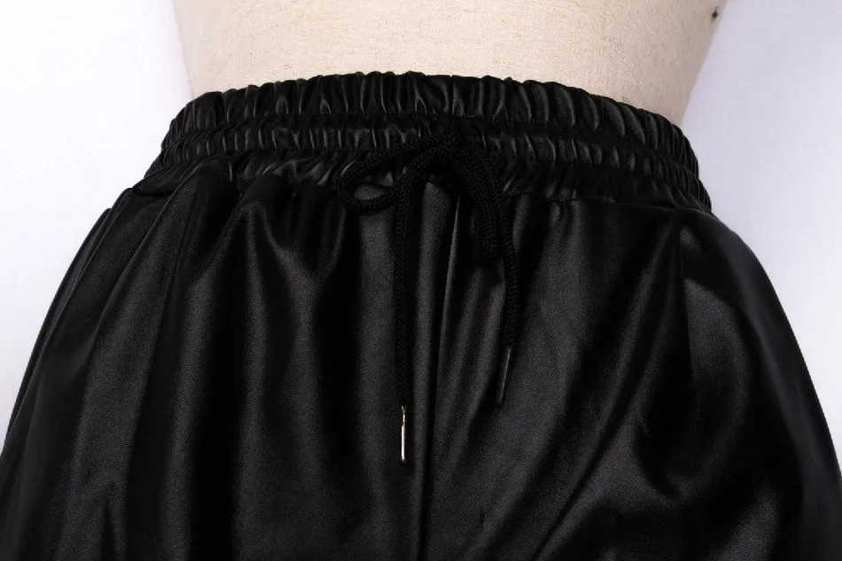 Women's Black Faux Leather Joggers: Loose-Fit Hip Hop Streetwear Harem Pants image 5