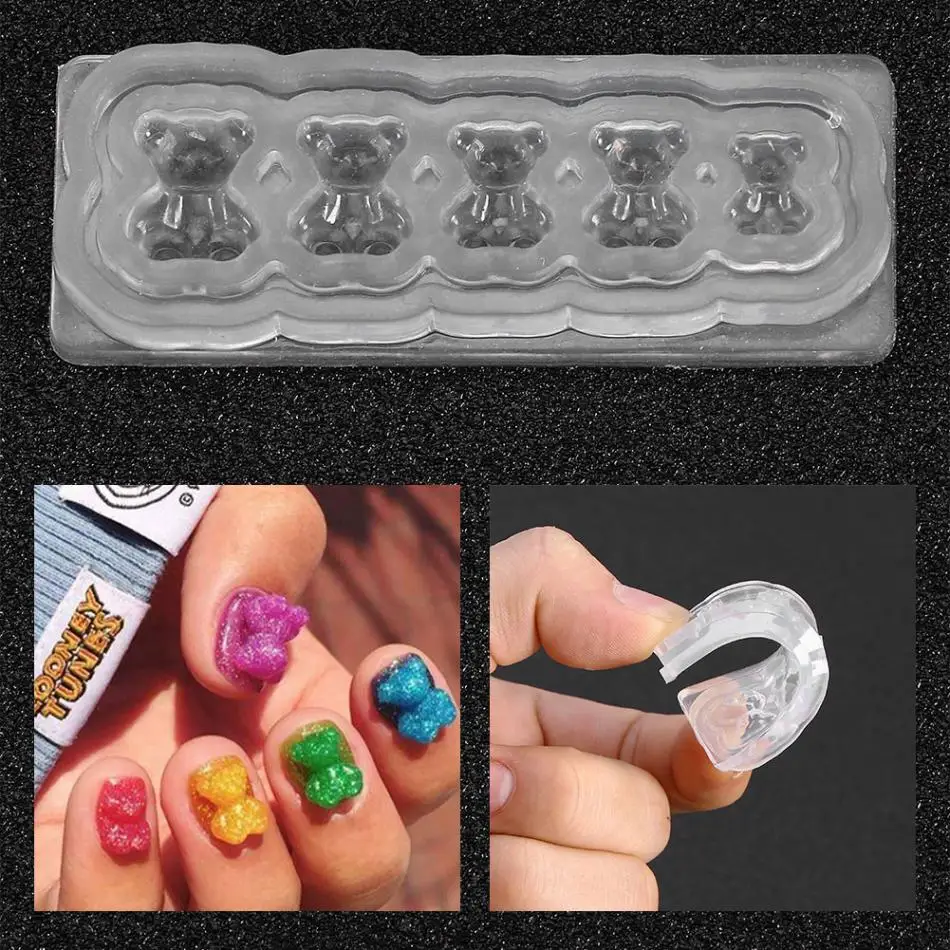 2pcs 3D Bear Silicone Carving Mold for UV Nail Decoration Mold Nail Art