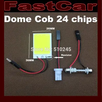 

50X Free shipping DOME interior COB panel 24 chips 5W Car LED Light Bulb Lamp +T10 FESTOON CONNECTOR White