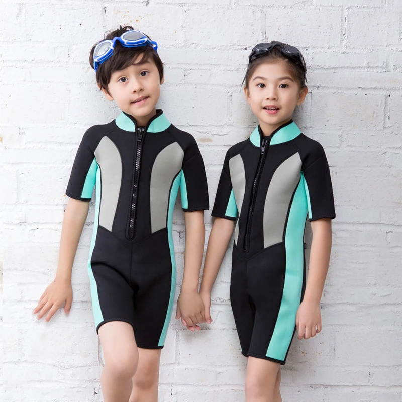 2 5mm Kids Neoprene Diving Suits Children One Piece Short Sleeves Diving Wetsuits Boys Girls Uv Protection Swimsuit Beach Suit Rash Guard Aliexpress