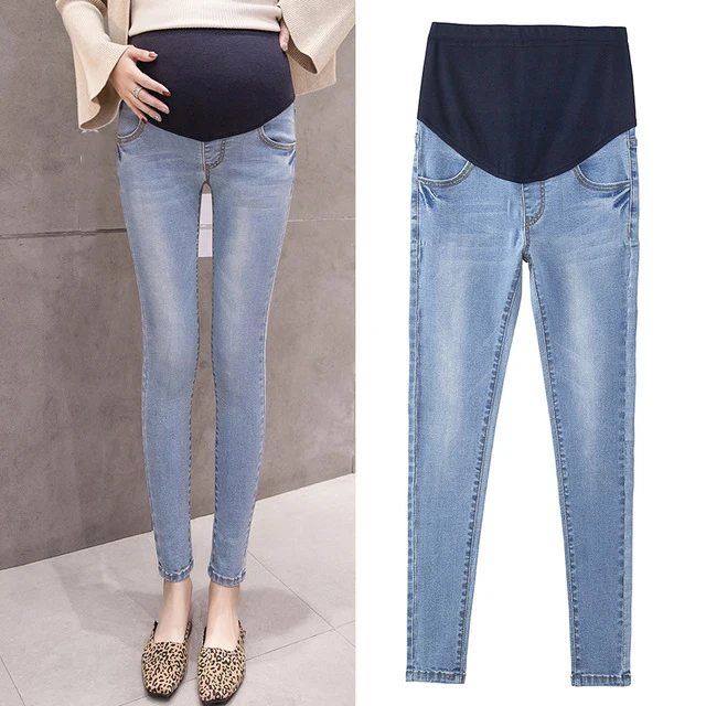 

2019 Spring Summer Skinny Pregnancy Belly Trousers Fashion Denim Pencil Pants Clothes for Pregnant Women Maternity Jeans