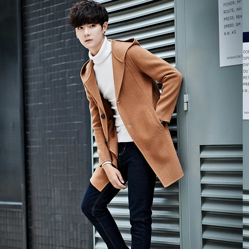 Новая мода Горячая бренд зима мужская повседневная Высококачественная однотонная шерстяная Верхняя одежда mael тонкий корейский стиль легкий уход зауженное пальто