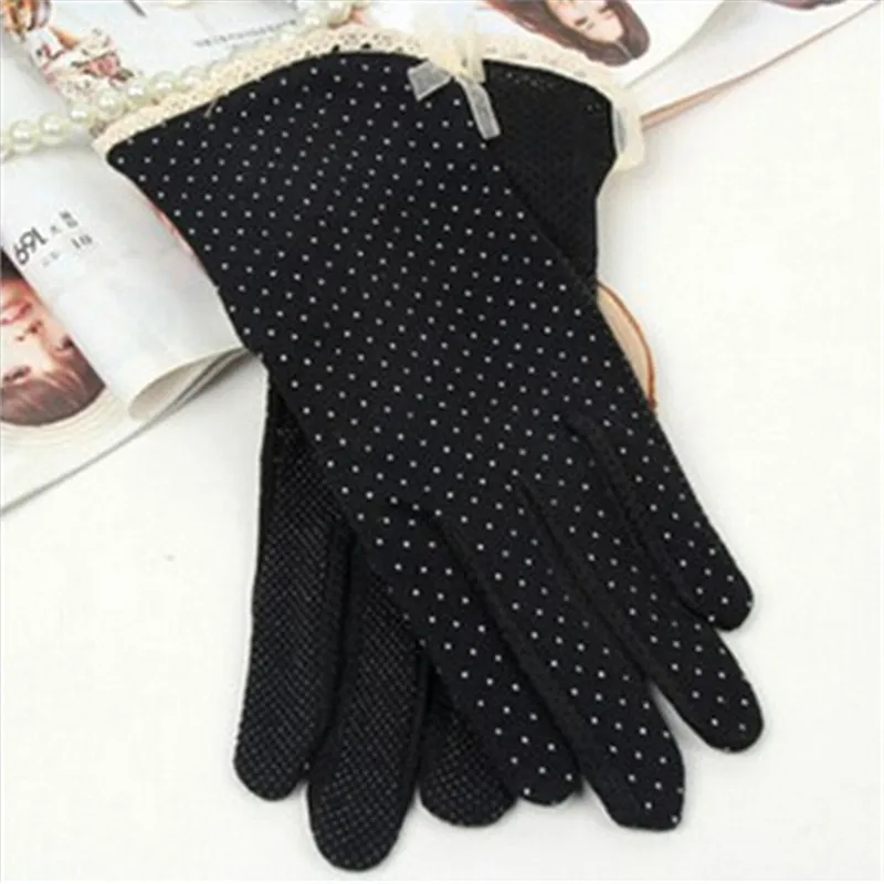 

New Durable Summer Sun-shading Sunscreen Glove,Women 100% Cotton Slip-resistant Thin Short Gloves Black