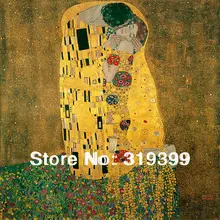 Reprodução de pintura a óleo sobre tela de linho, o beijo por gustav klimt, 100% artesanal, frete grátis rápido, museam qualidade