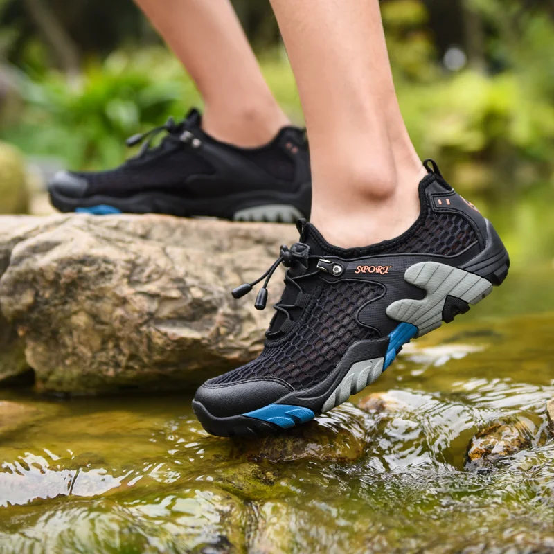 

Wading Boots For Fishing Big Foot Size 38-46 Men Hiking Shoes Breathable Mesh Men Water Shoes Blue Brown Hiking Sneakers Men