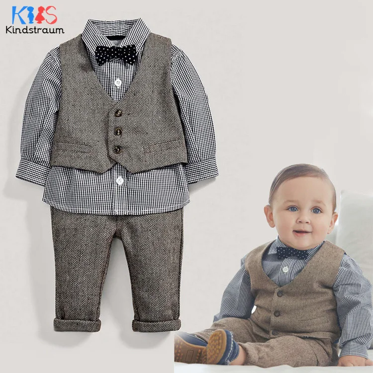 

Kindstraum Spring Baby Wedding Formal Suits 3pcs Cotton Plaid Shirts+Vest+Pant Toddler Boys Gentleman Clothing Sets, MC950