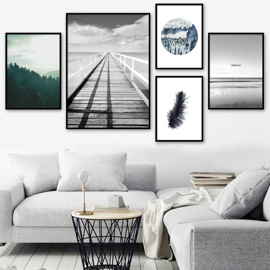 

7-Space Nordic Forest Sea Landscape Canvas Painting For Living Room Wall Picture Posters And Prints Decoration Painting No Frame