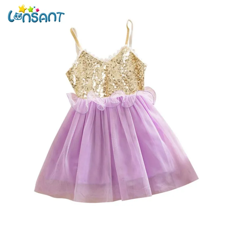 LONSANT платья; vestidos mujer; вечерние платья без рукавов с блестками; vestido de festa infantil; модная одежда для маленьких девочек; Прямая поставка