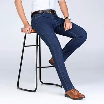 

Jantour Men's Spring summer cotton Jeans male Stretch Business Pants Fashion Classical trousers Denim Jean Men Slim Male Jeans