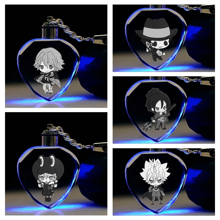 

Anime Hitman Reborn Dino Heart LED key chains Rokudo Mukuro Reborn Fran Dino fun cute pendant crystal keyrings Llavero kids gift