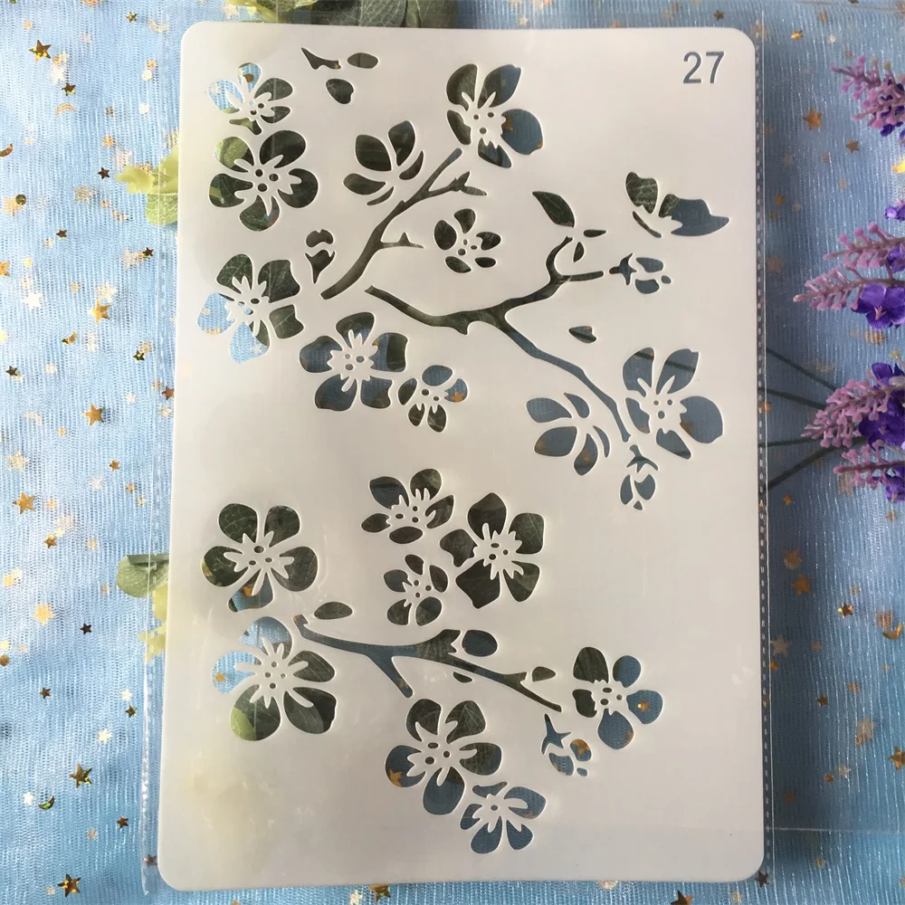 

1Pcs 26cm Flower Branch DIY Craft Layering Stencils Painting Scrapbooking Stamping Embossing Album Paper Card Template