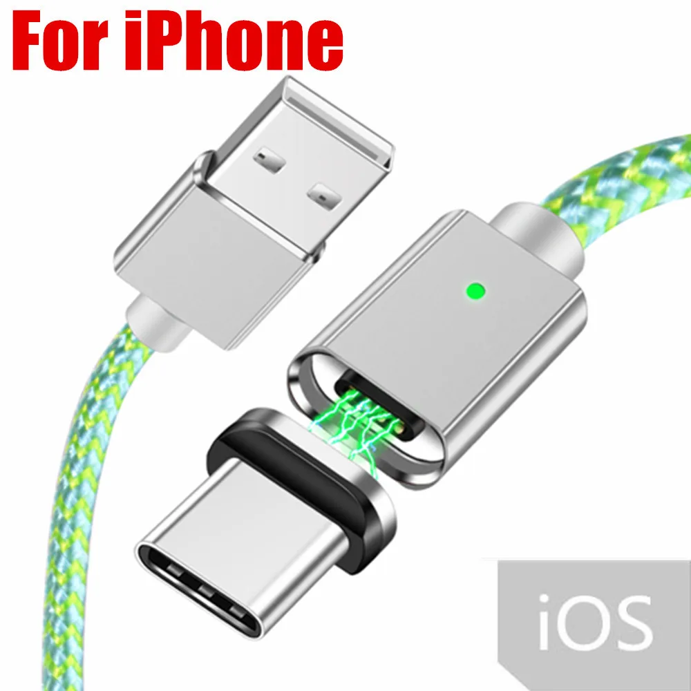 Магнитный usb-кабель для зарядного устройства Micro type-c для iPhone Xs 8 X Max samsung Xiaomi Android, быстрый usb-адаптер, Магнитный зарядный Дата-кабель - Цвет: Green for iPhone