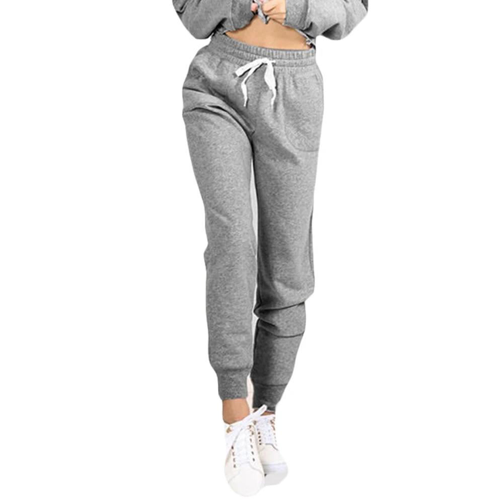 2018 Autumn Winter Fashion Women Sporting Trousers Elastic Waist Drawstring Pockets Casual Sportswear Loose Pants Red/Grey