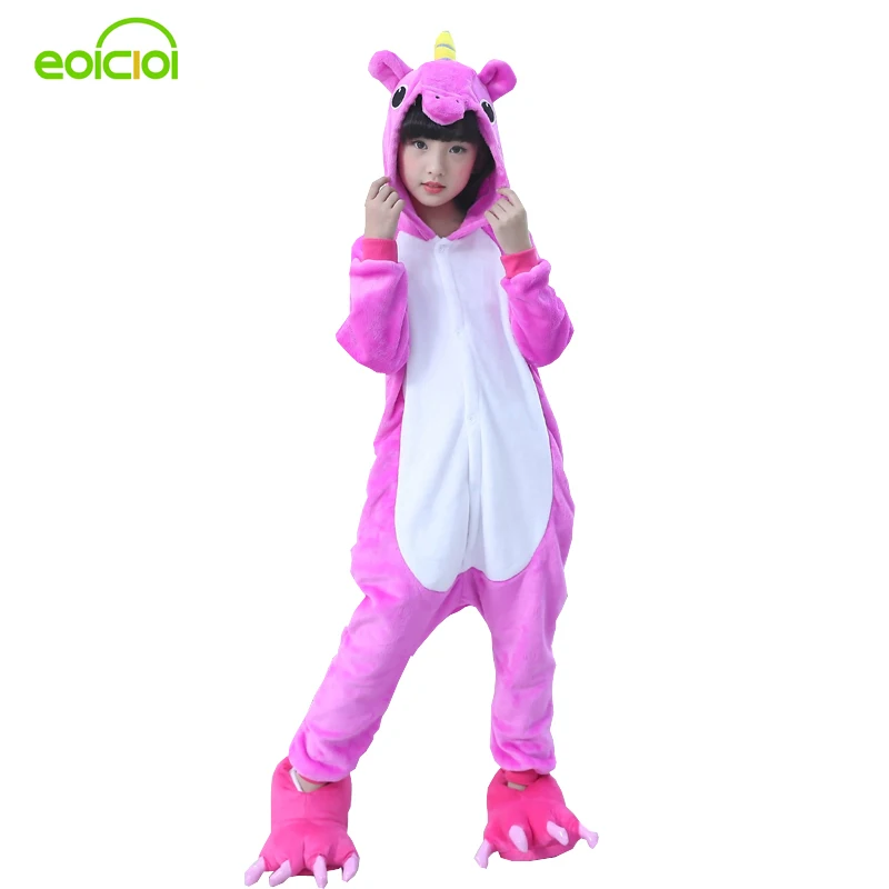 

EOICIOI Kids Boys Girls Pajamas Hooded Cute Cartoon Cosplay Onesies Children Sleepwear Flannel Animal Pegasus Pijamas Infantil